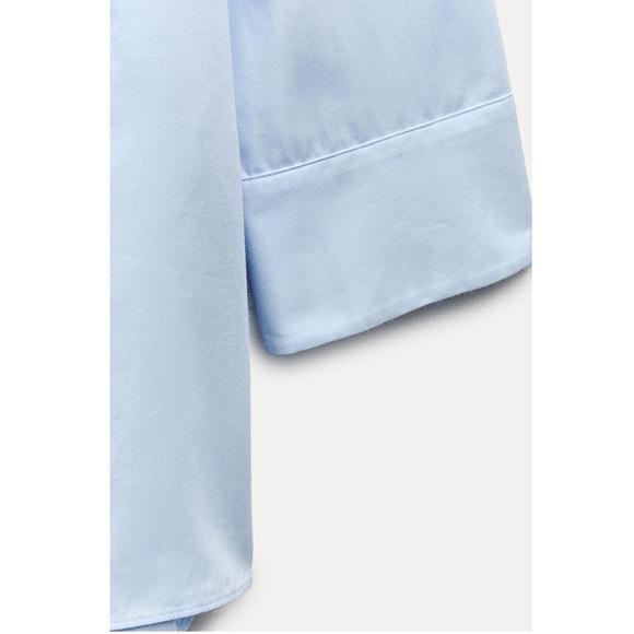 Zara Slim Fit Poplin Cotton Shirt Light Blue below-the-elbow sleeves ZW XS NWT - Picture 10 of 16